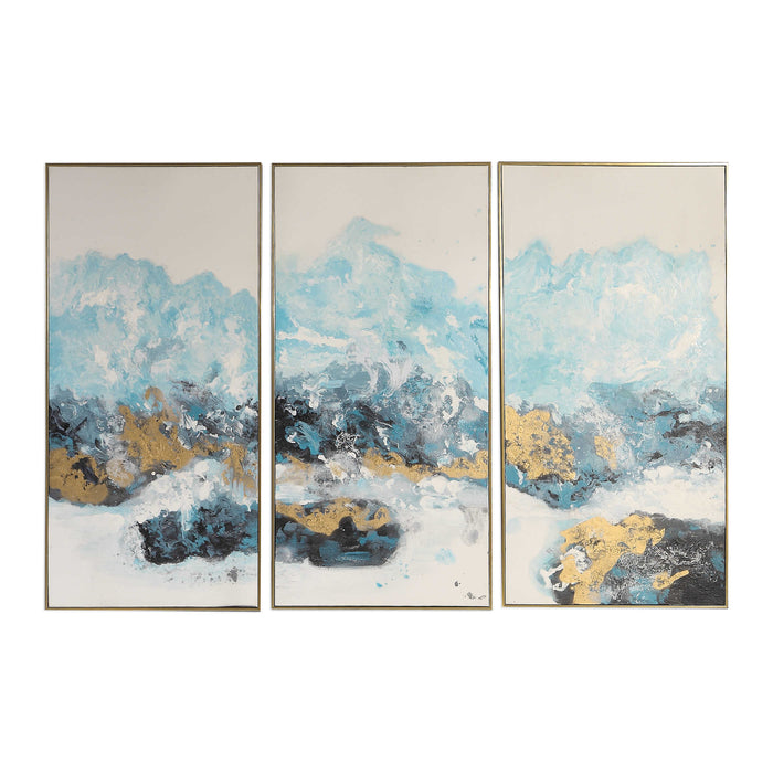 Crashing Waves Hand Painted Canvases, S/3