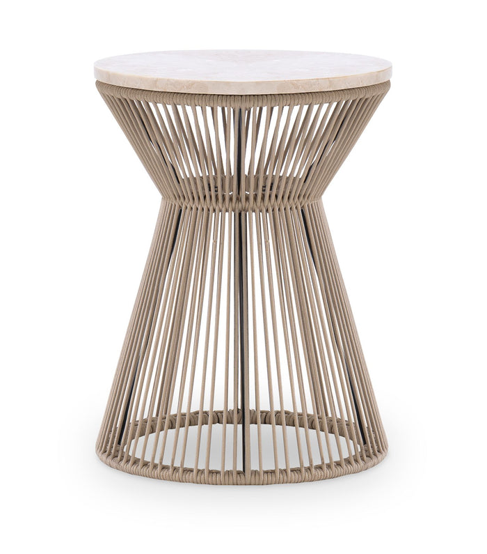 Biscayne Rope End Table with Travertine Top