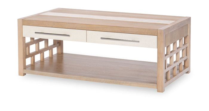Biscayne Rectangle Cocktail Table with Travertine Insert